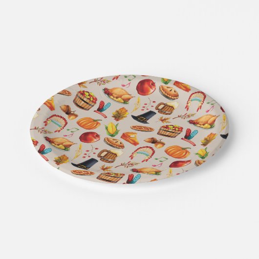 Turkije Pompoen Herfst Thanksgiving Fun Pattern Papieren Bordje (Gekanteld)