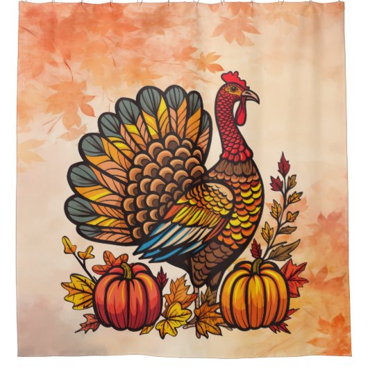 Turkije Pompoenen Thanksgiving Douchegordijn (Voorkant)