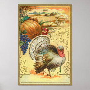 Turkije Pumpkin Corn Grapes Apple Haystack Poster
