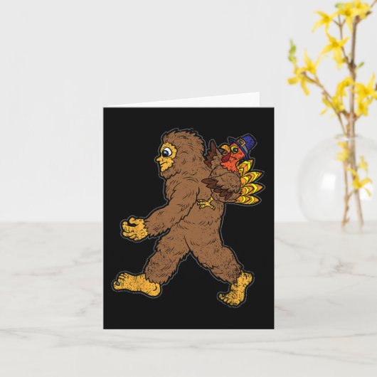 Turkije Riding Bigfoot Thanksgiving Day Funny Sasq Kaart (Gele Bloem)