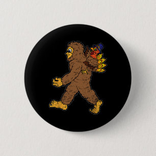 Turkije Riding Bigfoot Thanksgiving Day Funny Sasq Ronde Button 5,7 Cm