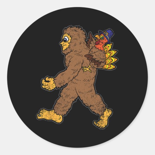 Turkije Riding Bigfoot Thanksgiving Day Funny Sasq Ronde Sticker (Voorkant)