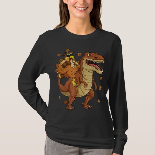 Turkije Riding Dinosaur Trex Boys Kinder Funny Dan T-shirt (Voorkant)