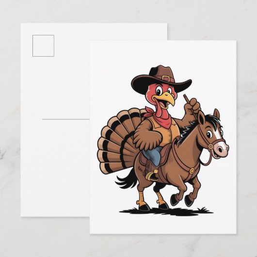 Turkije Rijden op een Paard Cowboy Turkije Thanksg Uitnodiging Briefkaart (Voorkant / Achterkant)