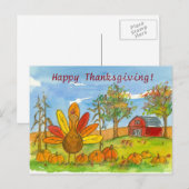 Turkije Rode Schuur Pompoen Patch Happy Thanksgivi Feestdagenkaart (Voorkant / Achterkant)