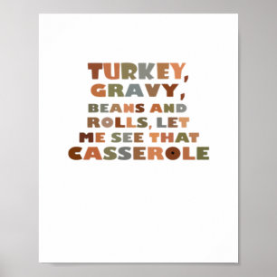 Turkije Rollen Casserole, Thanksgiving Retro Funny Poster