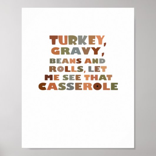 Turkije Rollen Casserole, Thanksgiving Retro Funny Poster (Voorkant)