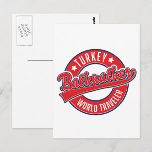 Turkije rugzakker wereldreiziger retro logo. briefkaart