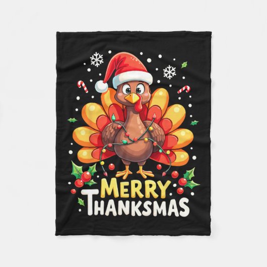 Turkije Santa Happy Merry Thanksmas Thanksgiving C Fleece Deken (Voorkant)