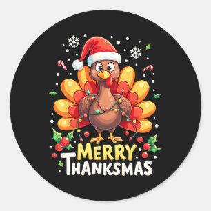 Turkije Santa Happy Merry Thanksmas Thanksgiving C Ronde Sticker