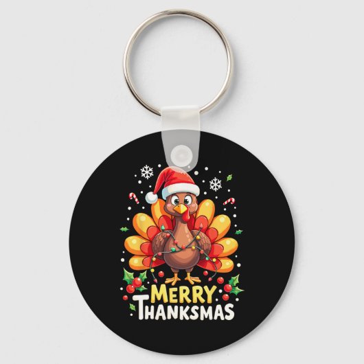 Turkije Santa Happy Merry Thanksmas Thanksgiving C Sleutelhanger (Voorkant)