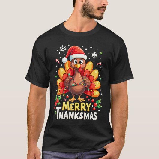 Turkije Santa Happy Merry Thanksmas Thanksgiving C T-shirt (Voorkant)
