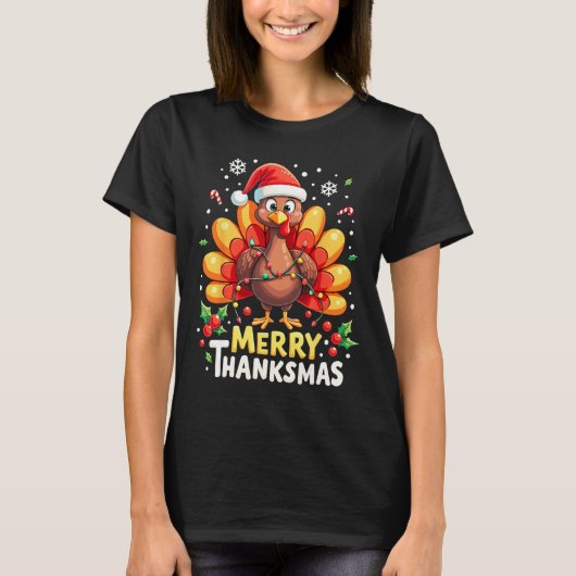 Turkije Santa Happy Merry Thanksmas Thanksgiving C T-shirt (Voorkant)