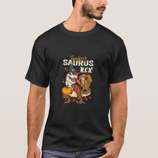 Turkije Saurusrex Dinosaur die een pompoenBedankt  T-shirt (Voorkant)
