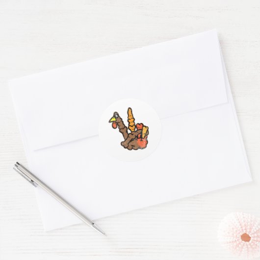 Turkije Skeleton Hand Peace Sign Thanksgiving Day  Ronde Sticker (Envelop)