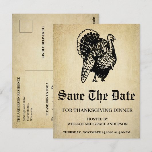 Turkije sparen de Thanksgiving Datum Briefkaart (Voorkant / Achterkant)