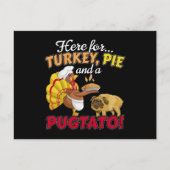 Turkije, taart en een Pugtato Thanksgiving Pug Dog Briefkaart (Voorkant)