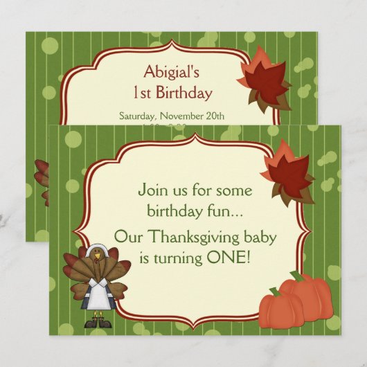 Turkije Thanksgiving 1e Verjaardag Uitnodigen voor Kaart (Voorkant / Achterkant)
