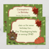 Turkije Thanksgiving 1e Verjaardagsuitnodiging voo Kaart (Voorkant / Achterkant)