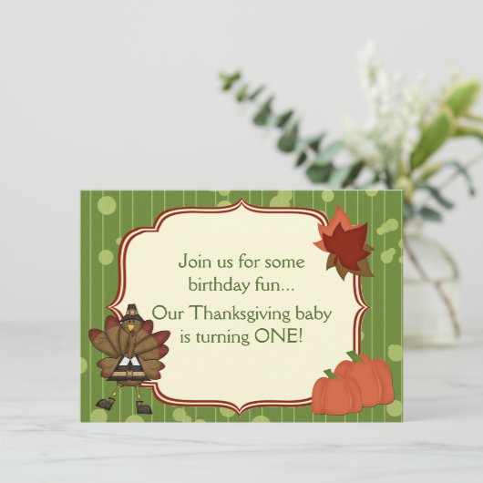 Turkije Thanksgiving 1e Verjaardagsuitnodiging voo Kaart (Staand voorkant)