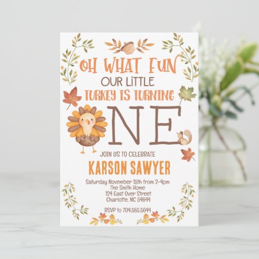 Turkije Thanksgiving Eerste verjaardagsuitnodiging Kaart (Staand voorkant)