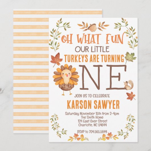 Turkije Thanksgiving Eerste verjaardagsuitnodiging Kaart (Voorkant / Achterkant)