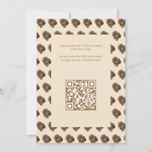  Turkije Thanksgiving Potluck Uitnodiging (Achterkant)