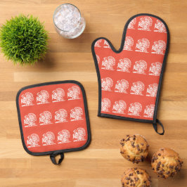 Turkije Thanksgiving Sinaasappel Wit Ovenwant & Pannenlap Set