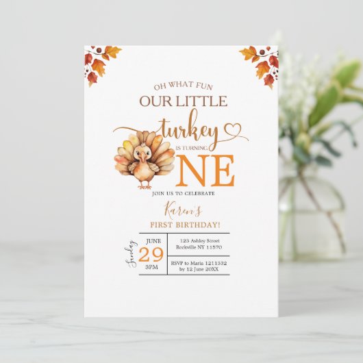 Turkije Thanksgiving thema Verjaardag uitnodiging (Staand voorkant)