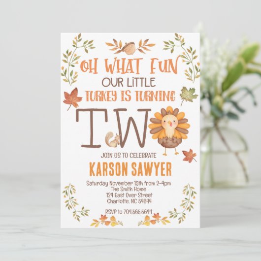 Turkije Thanksgiving Tweede verjaardagsuitnodiging Kaart (Staand voorkant)
