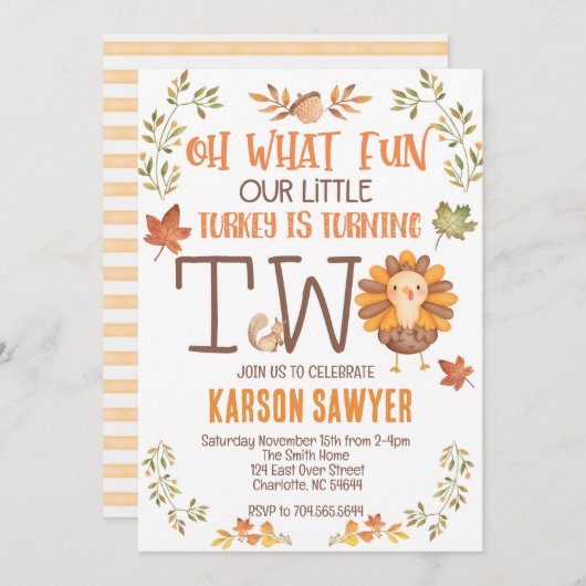 Turkije Thanksgiving Tweede verjaardagsuitnodiging Kaart (Voorkant / Achterkant)