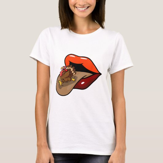 Turkije Tongue Out Thanksgiving Day Funny Lipt Her T-shirt (Voorkant)