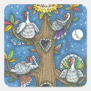 TURKIJE TREE, THANKSGIVING FUNNY GOBBLERS ROOST VIERKANTE STICKER