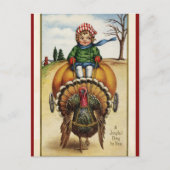 Turkije trekken kind op pompoen kar Thanksgiving Briefkaart (Voorkant)