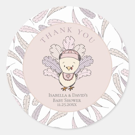 Turkije & Veren Herfst Meisje Baby shower Dank u Ronde Sticker (Voorkant)
