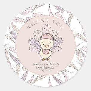 Turkije & Veren Herfst Meisje Baby shower Dank u Ronde Sticker