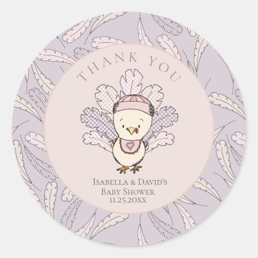 Turkije & Veren Herfst Meisje Baby shower Dank u Ronde Sticker (Voorkant)