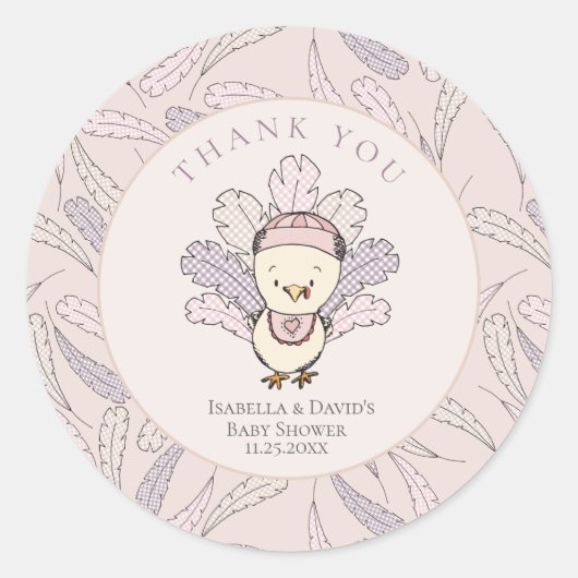 Turkije & Veren Herfst Meisje Baby shower Dank u Ronde Sticker (Voorkant)