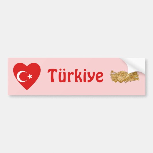 Turkije Vlag Hart + Landkaart Bumpersticker (Voorkant)