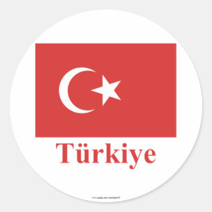 Turkije Vlag met naam in het Turks Ronde Sticker