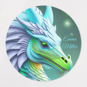 Türkiser Drache, fantasievolle Digital Art Labels (Design 2)