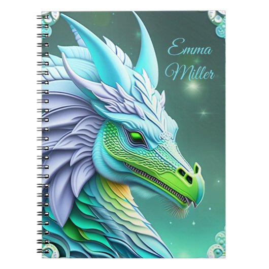 Türkiser Drache, fantasievolle Digital Art Notitieboek (Voorkant)