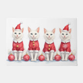 Turkish Angora Cat Christmas Dress Santa Hat Deurmat (Voorkant)