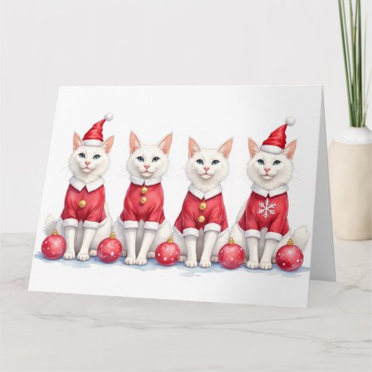 Turkish Angora Cat Christmas Dress Santa Hat Kaart (Voorkant)
