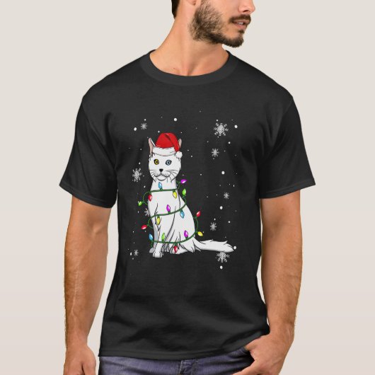 Turkish Angora Cat Christmas Lights Christmas Cat T-shirt (Voorkant)