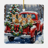 Turkish Angora Cat Christmas Red Truck Holiday Keramisch Ornament (Achterkant)