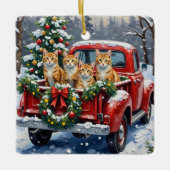 Turkish Angora Cat Christmas Red Truck Holiday Keramisch Ornament (Voorkant)