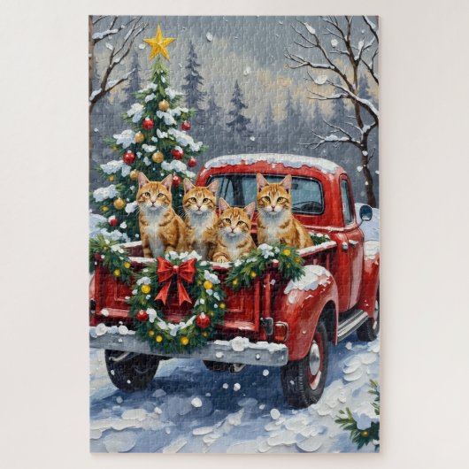 Turkish Angora Cat Christmas Red Truck Holiday Legpuzzel (Verticaal)