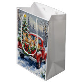 Turkish Angora Cat Christmas Red Truck Holiday Medium Cadeauzakje (Achterkant Gekanteld)