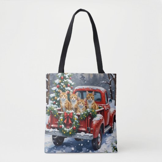 Turkish Angora Cat Christmas Red Truck Holiday Tote Bag (Voorkant)
